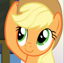 Size: 950x937 | Tagged: safe, screencap, applejack, earth pony, pony, g4, sparkle's seven, cropped, cute, female, jackabetes, mare, smiling, solo