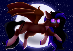 Size: 5000x3500 | Tagged: safe, artist:unknownartist20, oc, oc only, oc:nocturnal, bat pony, pony, absurd resolution, female, flying, mare, moon, night, solo