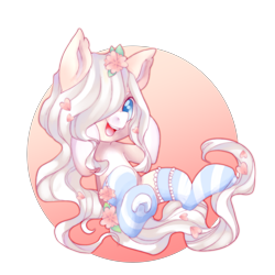 Size: 4093x4093 | Tagged: safe, artist:yamikonek0, oc, oc only, earth pony, pony, absurd resolution, chibi, clothes, female, flower, flower in hair, mare, simple background, socks, solo, striped socks, transparent background