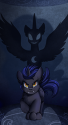 Size: 1550x2850 | Tagged: safe, artist:pridark, oc, oc only, alicorn, bat pony, bat pony alicorn, pony, werewolf, wolf, wolf pony, bat wings, commission, fangs, high res, horn, shadow, solo, wings