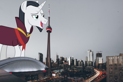 Size: 1920x1280 | Tagged: safe, artist:illumnious, artist:jerryakiraclassics19, chancellor neighsay, pony, unicorn, architecture, building, canada, city, cityscape, cn tower, giant pony, highrise ponies, irl, macro, male, photo, ponies in real life, road, skyscraper, stallion, street, toronto, town