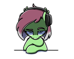 Size: 2560x2048 | Tagged: safe, artist:sugar morning, oc, oc only, oc:watermelon success, pony, bust, commission, female, headphones, high res, looking at you, mare, menacing, portrait, simple background, solo, transparent background