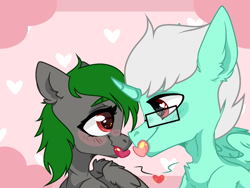 Size: 884x663 | Tagged: artist needed, source needed, safe, oc, oc only, oc:darknightprincess, oc:legend, pegasus, pony, female, glasses, green mane, heart, heart eyes, love, male, mare, red eyes, shipping, stallion, straight, white mane, wingding eyes