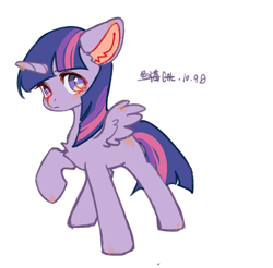 Size: 1464x1440 | Tagged: dead source, safe, artist:小huhu狸君呀, twilight sparkle, alicorn, pony, g4, blushing, chest fluff, colored pupils, cute, ear fluff, female, looking at you, mare, raised hoof, simple background, solo, twiabetes, twilight sparkle (alicorn), white background