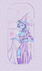 Size: 2374x3947 | Tagged: safe, artist:animesoul, trixie, anthro, g4, clothes, female, hat, high res, looking at you, solo, tarot card, the magician, trixie's hat, unmoving plaid