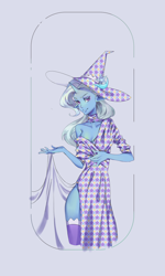 Size: 2374x3947 | Tagged: safe, alternate version, artist:animesoul, trixie, anthro, g4, clothes, female, hat, high res, looking at you, solo, tarot card, the magician, trixie's hat, unmoving plaid