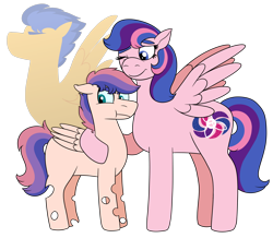 Size: 2988x2610 | Tagged: safe, artist:allybacat, artist:kindheart525, flash sentry, oc, oc:flash sentry ii, oc:galaxy guard, pegasus, pony, kindverse, g4, female, high res, magical lesbian spawn, male, mother and child, mother and son, offspring, offspring's offspring, parent:flash sentry, parent:oc:firefly, parent:oc:galaxy guard, parent:twilight sparkle, parents:flashlight, parents:oc x oc