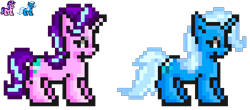 Size: 464x205 | Tagged: safe, artist:maikerutheplayer, starlight glimmer, trixie, g4, pixel art, requested art