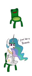 Size: 752x1750 | Tagged: safe, artist:handgunboi, princess celestia, alicorn, pony, g4, animal crossing, chair, female, frog chair, happy, horn, simple background, solo, white background, wings