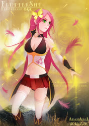 Size: 900x1273 | Tagged: dead source, safe, artist:adamarc1, fluttershy, human, g4, belly button, female, humanized, solo