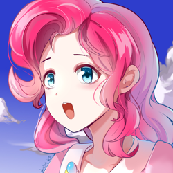 Size: 1024x1024 | Tagged: dead source, safe, artist:义臣子, pinkie pie, human, g4, anime, female, humanized, open mouth, solo