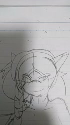 Size: 1152x2048 | Tagged: safe, artist:omegapony16, oc, oc only, original species, shark, shark pony, anthro, braid, bust, eyepatch, female, lineart, lined paper, smiling, traditional art