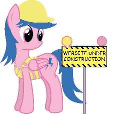 Size: 801x728 | Tagged: safe, artist:joey, derpibooru exclusive, firefly, pegasus, pony, derpibooru, animated, april fools, april fools 2020, clothes, comic sans, dithering, english, featured image, female, folded wings, gif, grin, hard hat, light, mare, meta, safety vest, sign, signal, simple background, smiling, solo, standing, transparent background, under construction, vest, wings