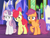 Size: 789x601 | Tagged: safe, screencap, apple bloom, scootaloo, sweetie belle, earth pony, pony, g4, growing up is hard to do, my little pony: friendship is magic, confused, cropped, cutie mark, cutie mark crusaders, female, friendship throne, older, older apple bloom, older cmc, older scootaloo, older sweetie belle, raised hoof, the cmc's cutie marks, trio