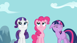 Size: 1920x1080 | Tagged: safe, screencap, pinkie pie, rarity, twilight sparkle, earth pony, pony, unicorn, g4, read it and weep, season 2, faic, female, floppy ears, great moments in animation, looking up, mare, one of these things is not like the others, twilight sparkle is best facemaker, unicorn twilight