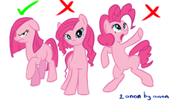 Size: 1002x593 | Tagged: artist needed, source needed, useless source url, safe, pinkie pie, earth pony, pony, g4, angry, bipedal, check mark, cross, happy, pinkamena diane pie, simple background, white background