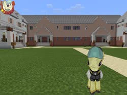 Size: 2048x1536 | Tagged: safe, artist:topsangtheman, gameloft, golden hooves (g4), crystal pony, pony, g4, courtyard, house, looking at you, minecraft, photoshopped into minecraft