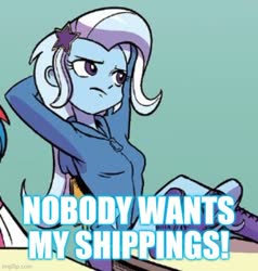 Size: 500x525 | Tagged: safe, edit, idw, trixie, equestria girls, g4, spoiler:comic, spoiler:comicequestriagirlsmarchradness, cropped, implied shipping, meme