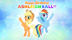 Size: 5361x3008 | Tagged: safe, artist:andoanimalia, applejack, rainbow dash, earth pony, pegasus, pony, g4, applejack's hat, ashleigh ball, cowboy hat, female, flying, hat, mare, rearing