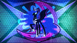 Size: 3840x2160 | Tagged: safe, artist:laszlvfx, artist:magister39, edit, nightmare moon, alicorn, pony, g4, armor, ear piercing, earring, female, high res, jewelry, mare, piercing, solo, wallpaper, wallpaper edit