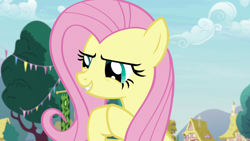 Size: 1920x1080 | Tagged: safe, screencap, angel bunny, fluttershy, pony, g4, she talks to angel, body swap, female, hooves together, mare, solo