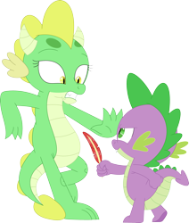 Size: 3047x3585 | Tagged: safe, artist:porygon2z, spike, oc, oc:jade, dragon, g4, feather, high res, imminent tickles, simple background, transparent background, vector
