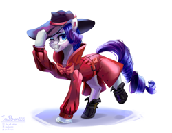 Size: 1921x1487 | Tagged: safe, artist:teaflower300, rarity, pony, unicorn, g4, boots, clothes, coat, detective rarity, female, hat, mare, shoes, simple background, solo, white background