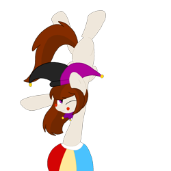 Size: 1378x1378 | Tagged: safe, oc, oc only, pegasus, pony, april fools, beach ball, bells, clown pony, handstand, hat, hoof stand, jester hat, jester pony, one eye closed, simple background, solo, transparent background, upside down, wink