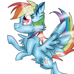 Size: 768x768 | Tagged: safe, anonymous artist, rainbow dash, pegasus, pony, g4, cheek fluff, chest fluff, cute, dashabetes, ear fluff, female, flank fluff, flying, mare, solo, wings