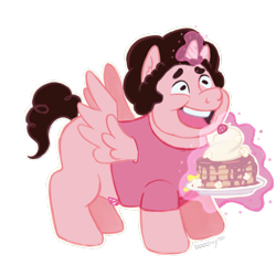 Size: 1800x1800 | Tagged: safe, artist:alexyorim, alicorn, gem (race), gem pony, hybrid, pony, blank flank, breakfast, colt, comparison, crossover, draw this again, foal, food, gem, levitation, magic, male, maple syrup, meme, open mouth, ponified, ponified meme, popcorn, quartz, redraw, rose quartz (gemstone), smiling, solo, spoilers for another series, steven quartz universe, steven universe, strawberry, telekinesis, together breakfast, uncomfortable steven face, waffle, whipped cream