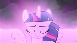 Size: 1672x938 | Tagged: safe, screencap, twilight sparkle, alicorn, pony, g4, the ending of the end, cropped, eyes closed, female, glowing, magic of friendship, smiling, solo, spread wings, twilight sparkle (alicorn), wings