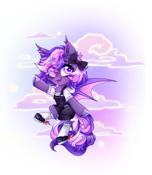 Size: 4940x5696 | Tagged: safe, alternate version, artist:_spacemonkeyz_, oc, oc only, oc:midnight mist, bat pony, pony, absurd resolution, clothes, cloud, female, mare, night, overalls, shirt, simple background, solo, transparent background
