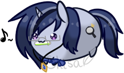 Size: 251x149 | Tagged: safe, artist:14th-crown, oc, oc only, pony, unicorn, chubbie, glasses, horn, jewelry, mouth hold, music notes, necklace, simple background, solo, transparent background, unicorn oc