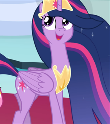 Size: 833x939 | Tagged: safe, screencap, twilight sparkle, alicorn, pony, the last problem, cropped, crown, cute, ethereal mane, female, jewelry, older, older twilight, open mouth, peytral, princess twilight 2.0, regalia, smiling, solo, twiabetes, twilight sparkle (alicorn)