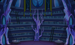Size: 954x572 | Tagged: safe, gameloft, g4, background, book, bookshelf, ladder, library, no pony, table, twilight's castle, twilight's castle library
