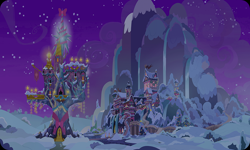 Size: 954x572 | Tagged: safe, gameloft, g4, background, castle, mostly clear, mountain, night, no pony, resource, school of friendship, snow, stars, twilight's castle, winter