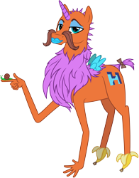 Size: 3001x3831 | Tagged: safe, artist:pirill, oc, oc only, oc:hoofs, original species, saddle arabian, snail, april fools, banana, bow, cutie mark, deviantart, eyeshadow, facial hair, food, high res, horn, lips, lipstick, makeup, male, meta, moustache, not salmon, seductive, show accurate, simple background, solo, stallion, tail bow, transparent background, vector, wat, wings