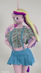 Size: 2160x3840 | Tagged: safe, artist:foxventus, princess cadance, anthro, g4, 3d, blouse, clothes, female, high res, request, skirt, solo, source filmmaker, suspenders