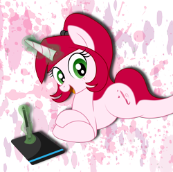 Size: 3623x3594 | Tagged: safe, artist:rainbownspeedash, oc, oc only, oc:rinikka, pony, unicorn, abstract background, drawing tablet, high res, show accurate, simple background, solo, transparent background, vector