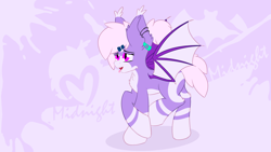 Size: 1920x1080 | Tagged: safe, artist:parabellumpony, oc, oc only, oc:midnight flight, bat pony, pony, ear piercing, female, mare, piercing, solo, splash, wallpaper, wings