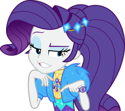 Size: 1800x1604 | Tagged: safe, artist:phucknuckl, rarity, equestria girls, equestria girls series, g4, sunset's backstage pass!, spoiler:eqg series (season 2), clothes, dress, emotes, female, fur, fur coat, geode of shielding, inkscape, jewelry, lidded eyes, magical geodes, music festival outfit, raised eyebrow, short sleeves, simple background, solo, teeth, transparent background, vector, wristband