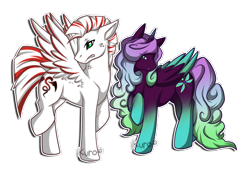 Size: 720x500 | Tagged: safe, artist:gazecreative, oc, oc only, alicorn, pegasus, pony, alicorn oc, duo, female, horn, male, mare, nervous, paw prints, pegasus oc, raised hoof, simple background, stallion, transparent background, wings