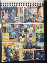 Size: 1280x1707 | Tagged: safe, artist:kittyhawk-contrail, oc, oc:incantation, changeling, pony, fanfic:the enchanted kingdom, comic, copic, fanfic art, foal, traditional art