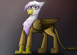 Size: 2800x2000 | Tagged: safe, artist:somber, gilda, griffon, g4, annoyed, colored, fanart, female, high res, light, looking at you, serious, serious face, shadow, solo, standing