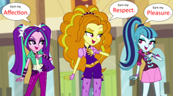 Size: 1280x714 | Tagged: safe, edit, edited screencap, screencap, adagio dazzle, aria blaze, sonata dusk, equestria girls, g4, my little pony equestria girls: rainbow rocks, speech bubble, the dazzlings