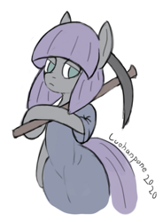 Size: 565x766 | Tagged: safe, artist:luohanpone, maud pie, earth pony, semi-anthro, g4, arm hooves, colored, cute, female, flat colors, maudabetes, pickaxe, solo