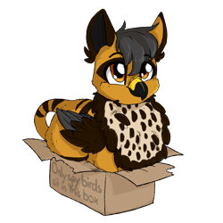 Size: 2000x2000 | Tagged: safe, artist:lionbun, oc, oc only, griffon, box, chibi, commission, cute, griffon in a box, griffon oc, high res, if i fits i sits, male, simple background, solo, transparent background, ych result