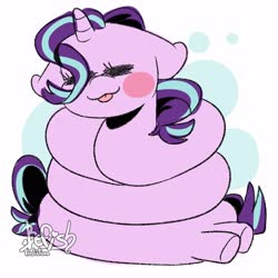 Size: 3000x3000 | Tagged: safe, artist:befishproductions, starlight glimmer, pony, unicorn, g4, :p, blush sticker, blushing, coils, cute, eyes closed, female, floppy ears, glimmerbetes, high res, long glimmer, long pony, meme, solo, tongue out