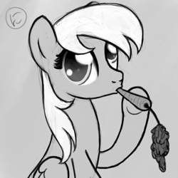 Size: 800x800 | Tagged: safe, artist:nimaru, derpy hooves, pony, g4, carrot, female, food, herbivore, monochrome, solo