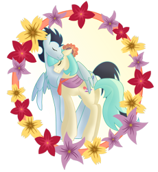 Size: 1280x1392 | Tagged: safe, artist:tenderrain-art, coco pommel, soarin', earth pony, pegasus, pony, g4, base used, crack shipping, female, flower, male, shipping, simple background, soarinpommel, straight, transparent background
